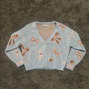 Celebrity Pink Blue and Brown Bow Cardigan